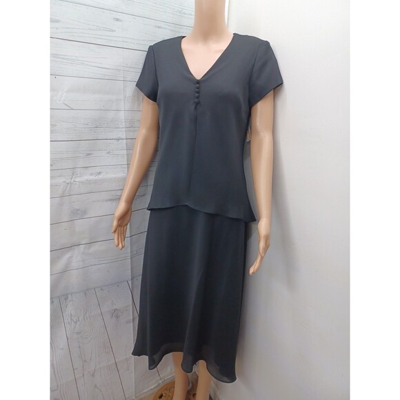 Talbot Black Dress Chiffon Cap Sleeve Petite 6P New $138 Cocktail Elegant Dress - Picture 1 of 10